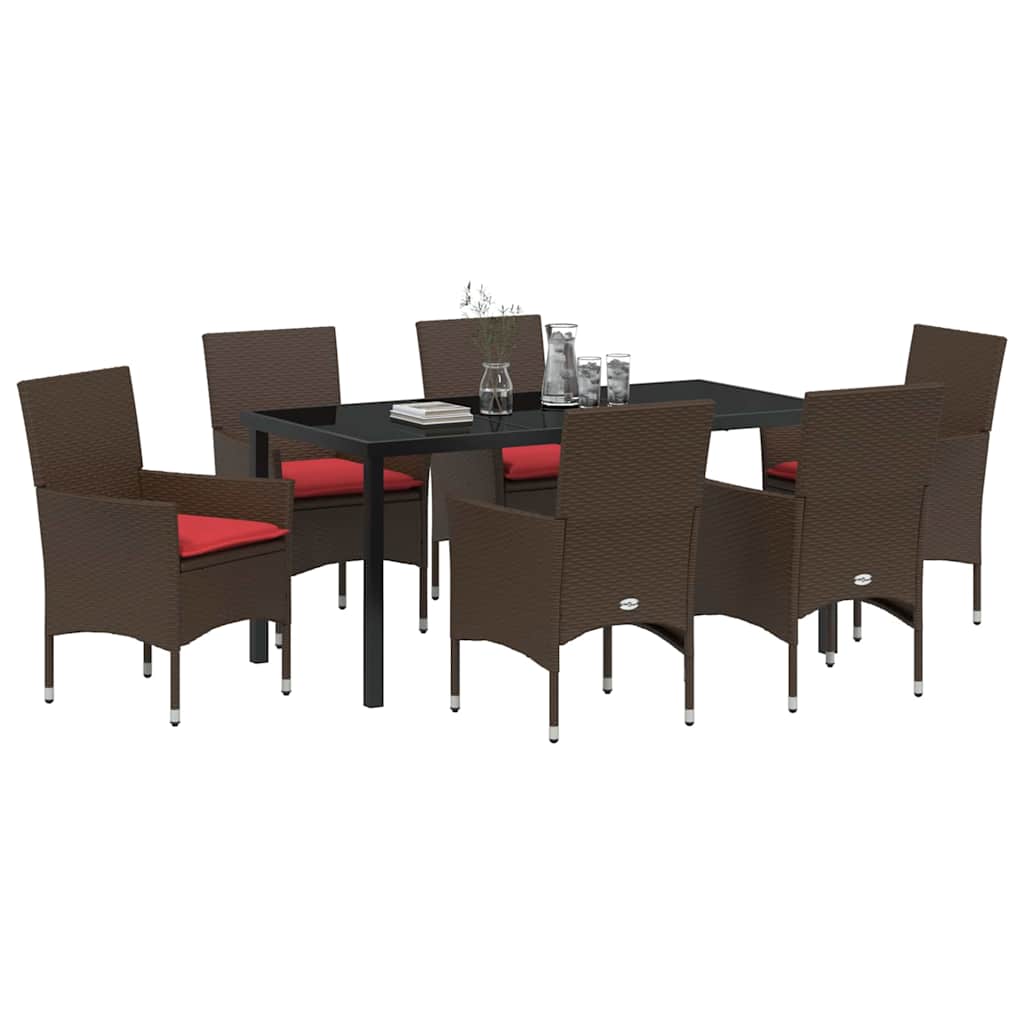 Tafel en stoelen set met kussen 7 pcs Bruin PE Rattan – afbeelding 3