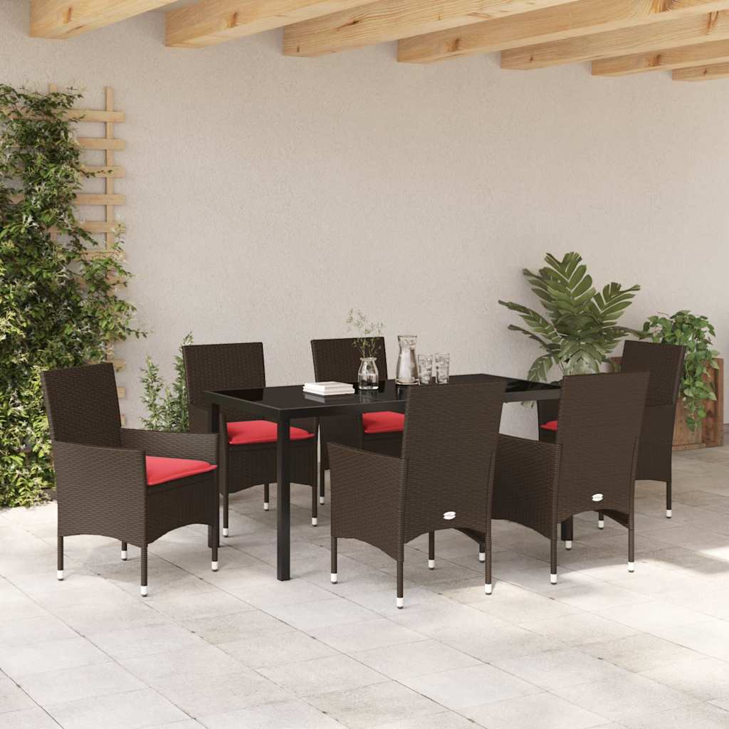 Tafel en stoelen set met kussen 7 pcs Bruin PE Rattan – afbeelding 4