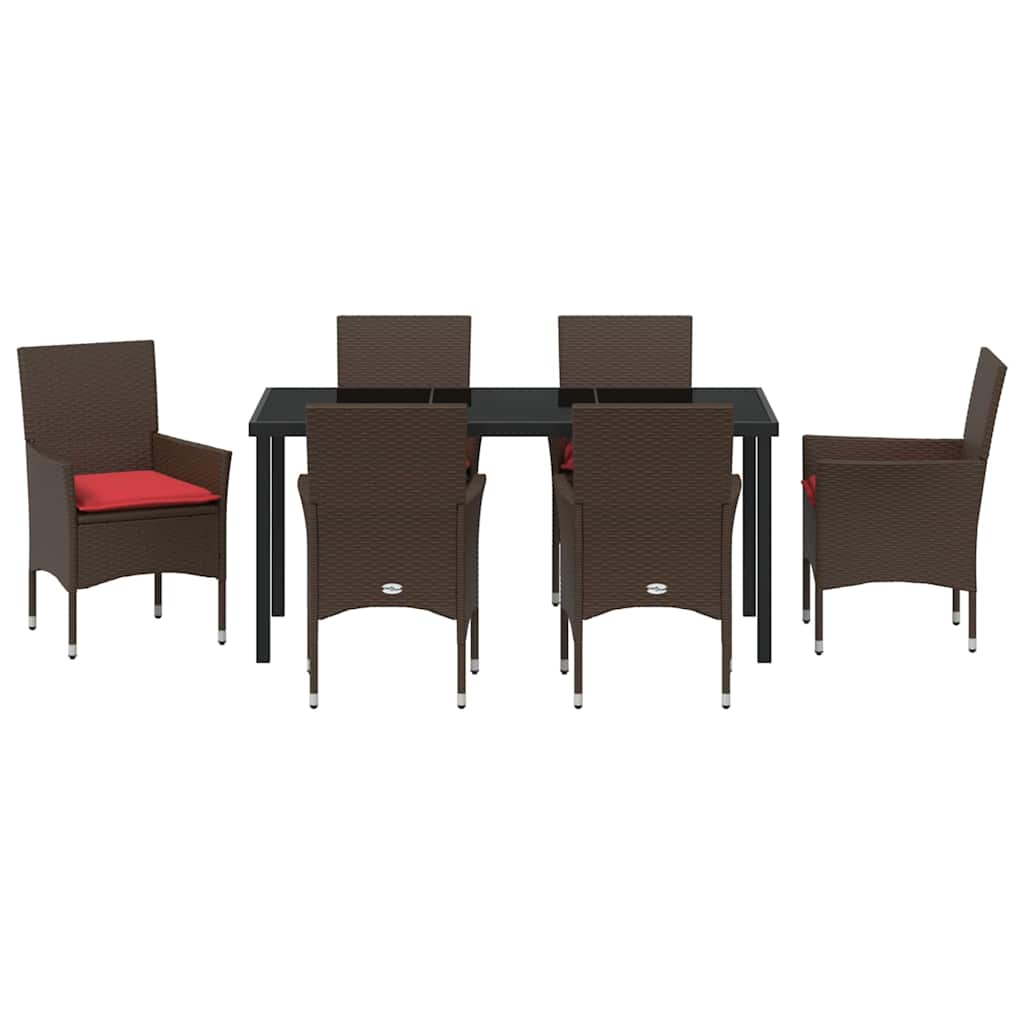 Tafel en stoelen set met kussen 7 pcs Bruin PE Rattan – afbeelding 7
