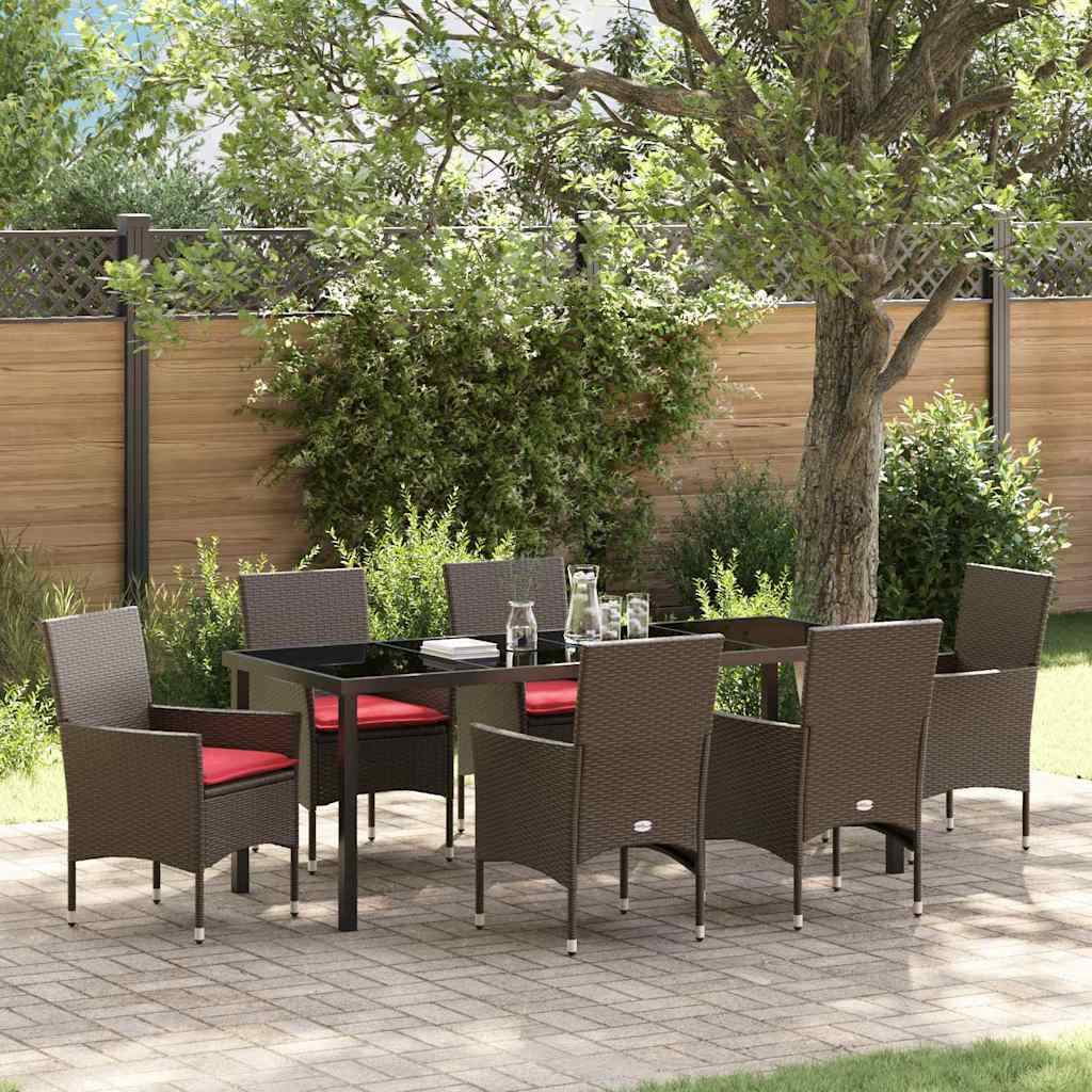 Tafel en stoelen set met kussen 7 pcs Bruin PE Rattan – afbeelding 1