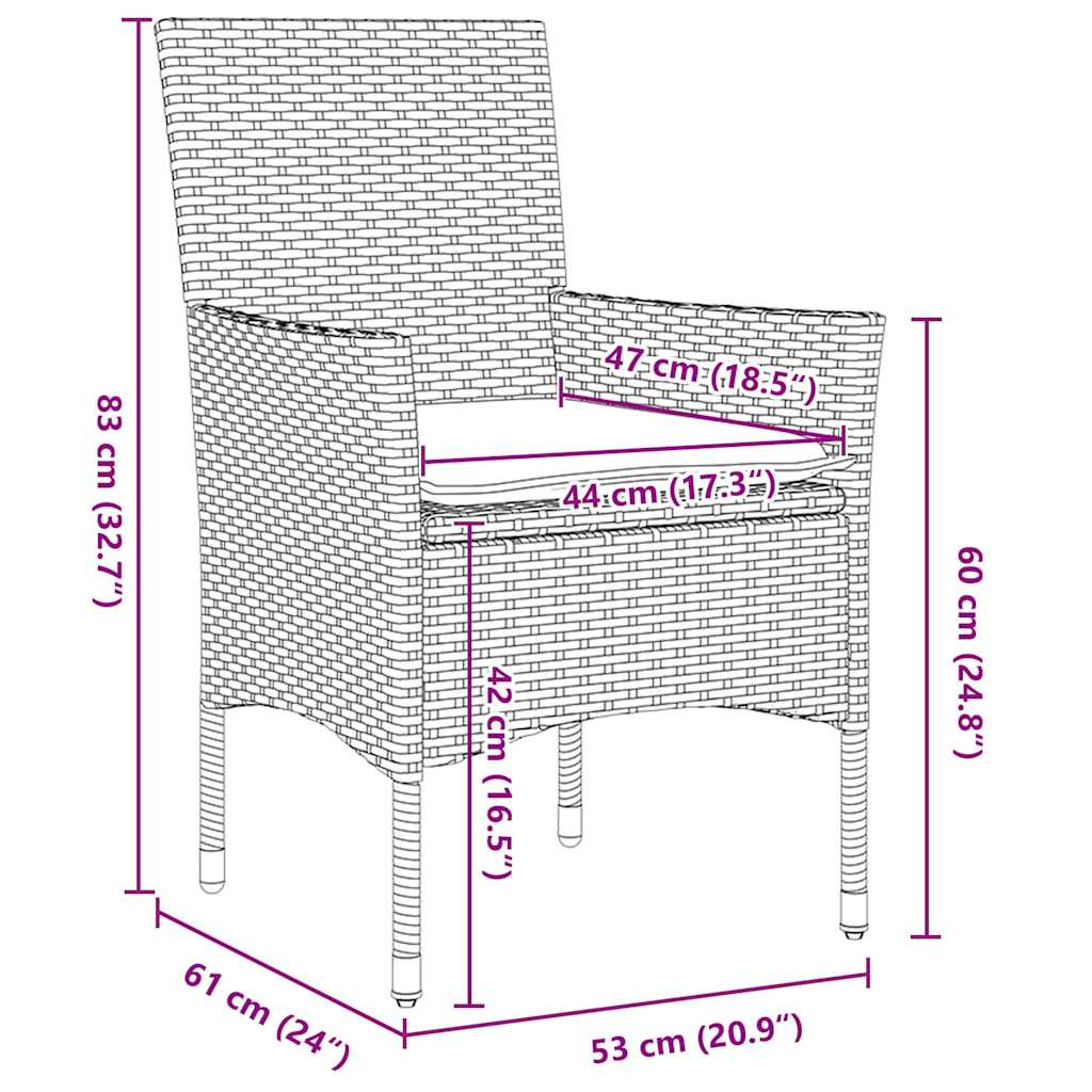 Tafel en stoelen set met kussen 7 pcs Bruin PE Rattan – afbeelding 10
