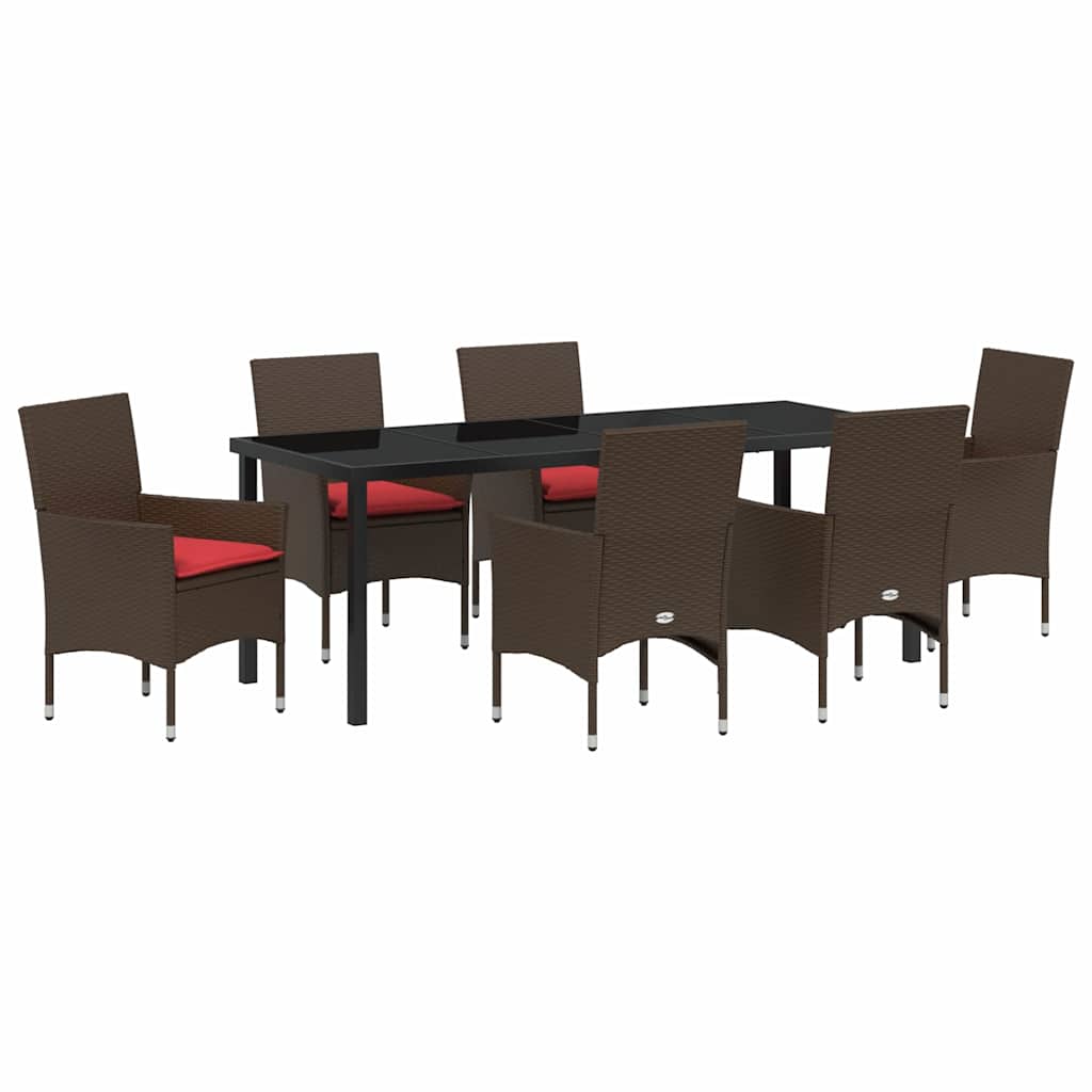 Tafel en stoelen set met kussen 7 pcs Bruin PE Rattan – afbeelding 2