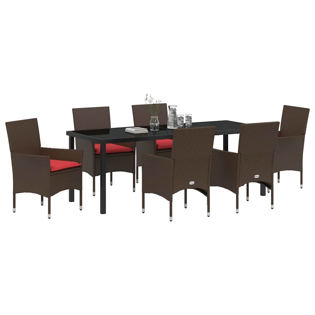 Tafel en stoelen set met kussen 7 pcs Bruin PE Rattan – afbeelding 3
