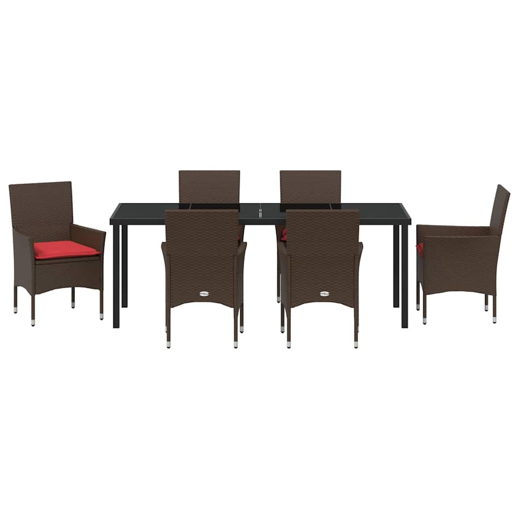 Tafel en stoelen set met kussen 7 pcs Bruin PE Rattan – afbeelding 7
