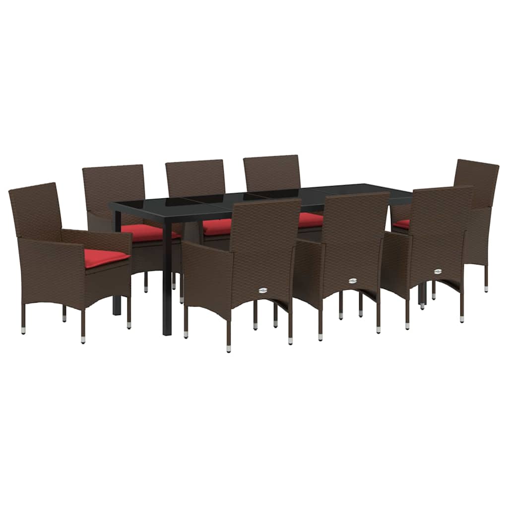 Tafel en stoelen set met kussen 9 pcs Bruin PE Rattan – afbeelding 2