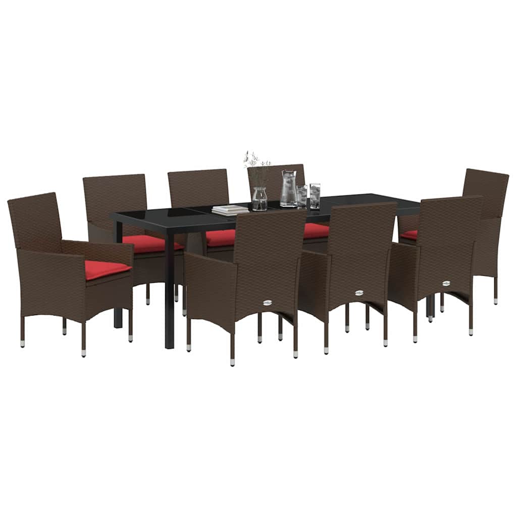 Tafel en stoelen set met kussen 9 pcs Bruin PE Rattan – afbeelding 3
