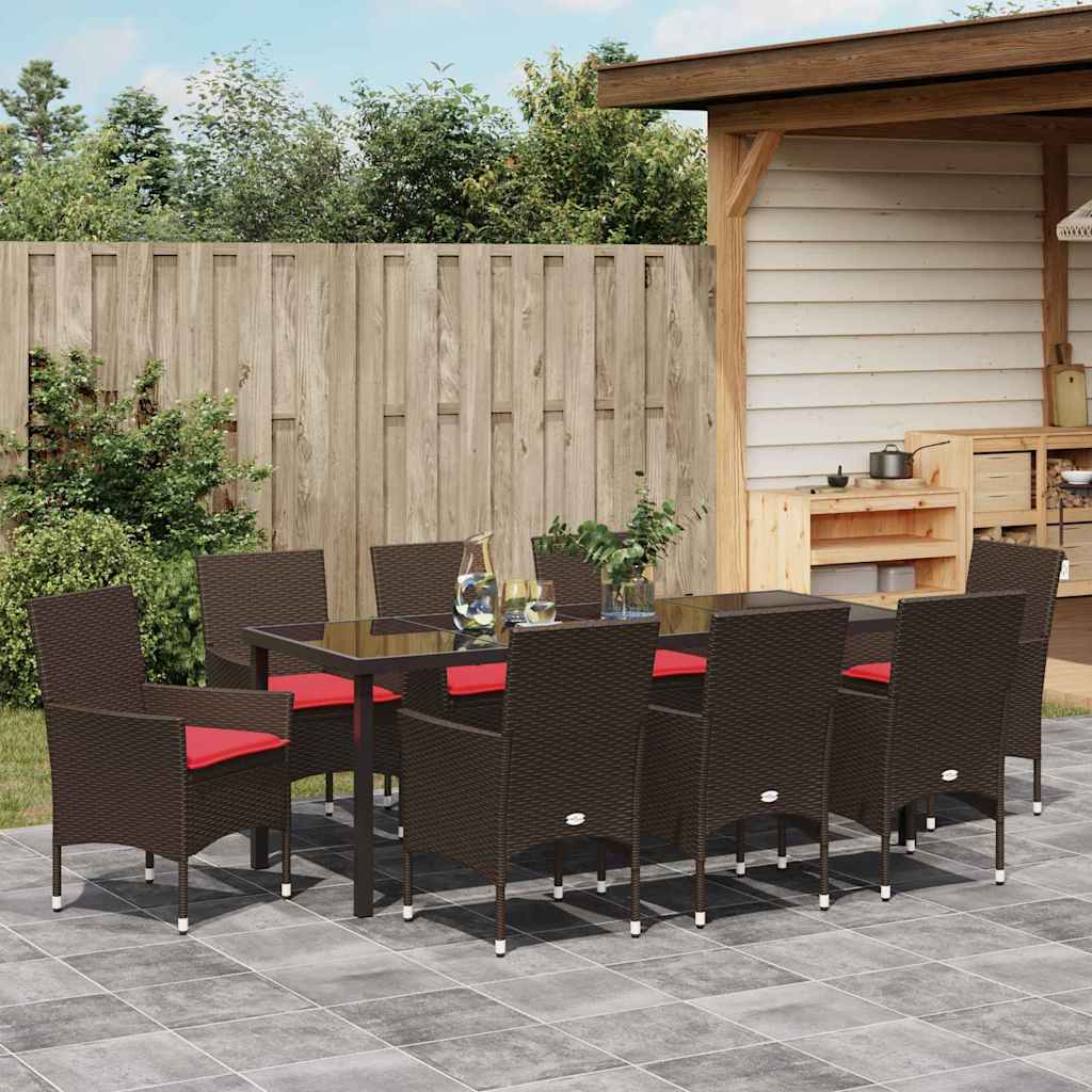 Tafel en stoelen set met kussen 9 pcs Bruin PE Rattan – afbeelding 4