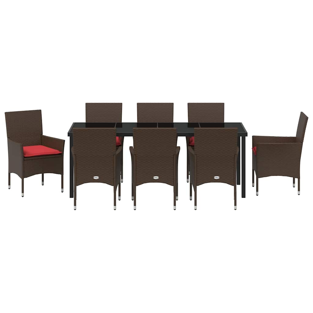 Tafel en stoelen set met kussen 9 pcs Bruin PE Rattan – afbeelding 7