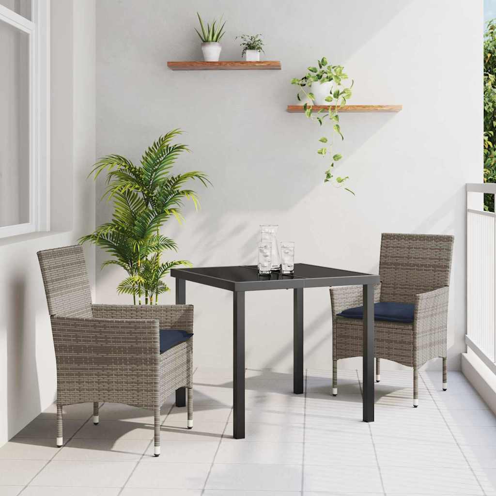 Tafel en stoelen set met kussen 3 pcs Grijs PE Rattan – afbeelding 1
