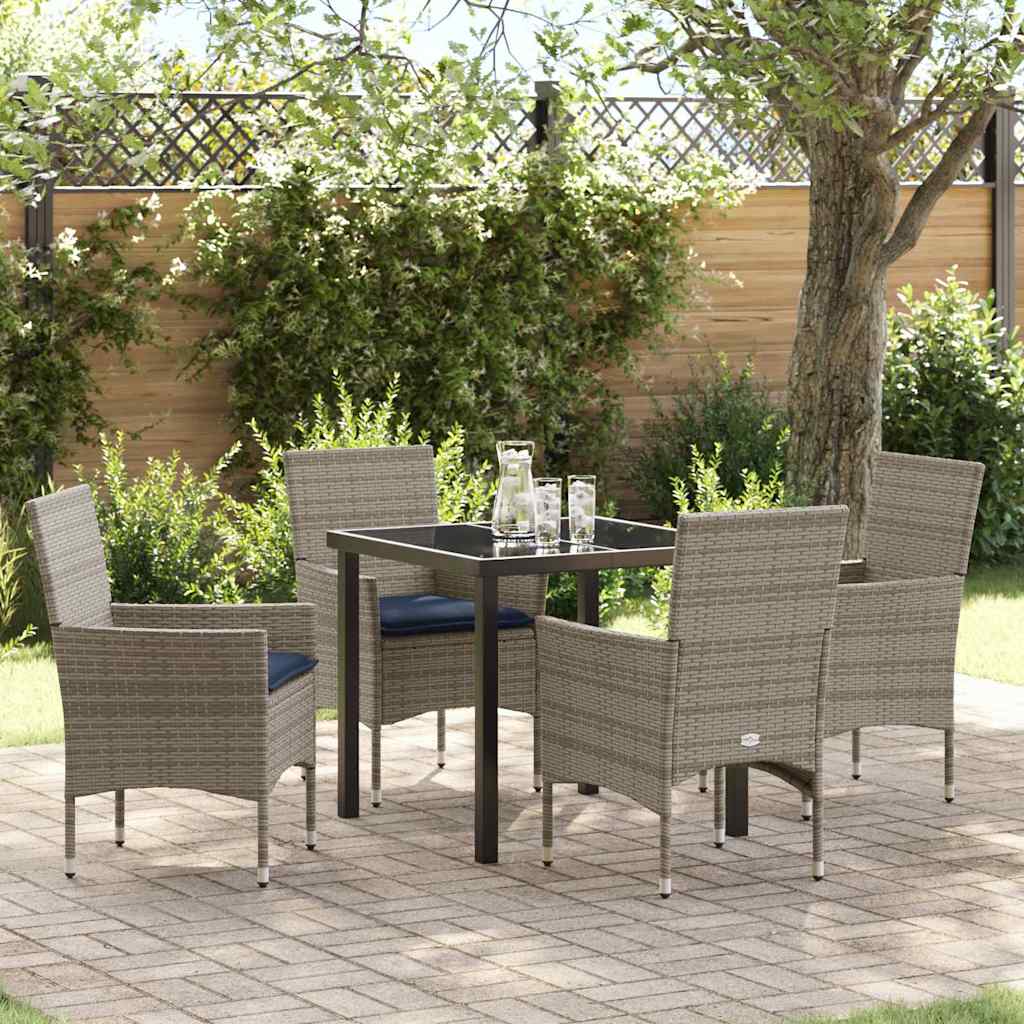 Tafel en stoelen set met kussen 5 pcs Grijs PE Rattan – afbeelding 1