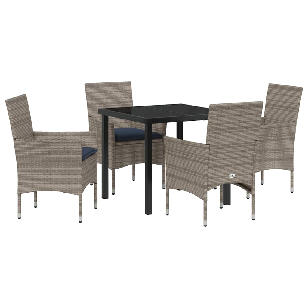 Tafel en stoelen set met kussen 5 pcs Grijs PE Rattan – afbeelding 2