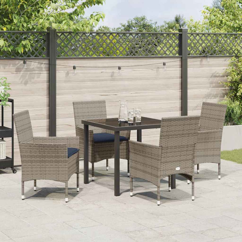 Tafel en stoelen set met kussen 5 pcs Grijs PE Rattan – afbeelding 4