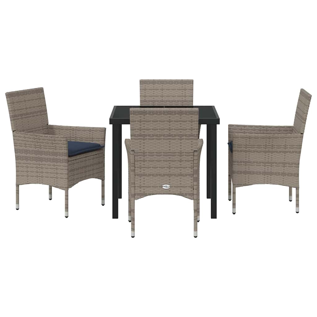 Tafel en stoelen set met kussen 5 pcs Grijs PE Rattan – afbeelding 7