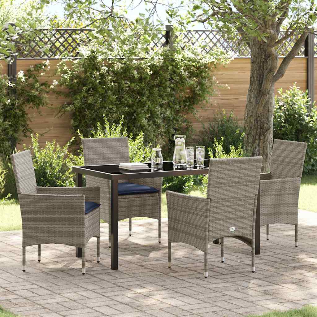 Tafel en stoelen set met kussen 5 pcs Grijs PE Rattan – afbeelding 1