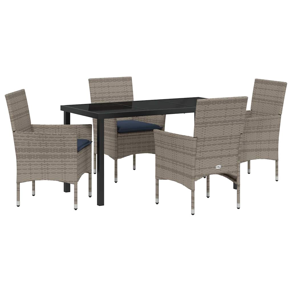 Tafel en stoelen set met kussen 5 pcs Grijs PE Rattan – afbeelding 2