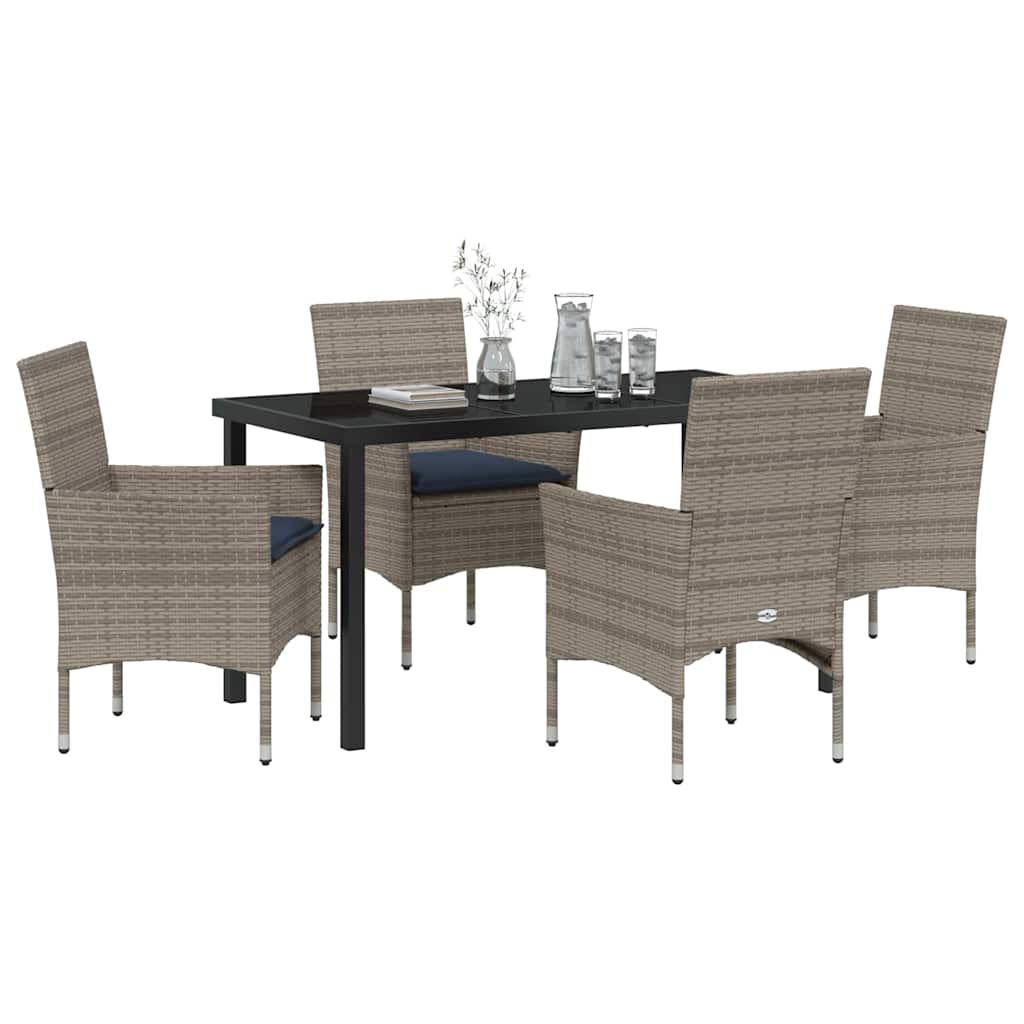 Tafel en stoelen set met kussen 5 pcs Grijs PE Rattan – afbeelding 3