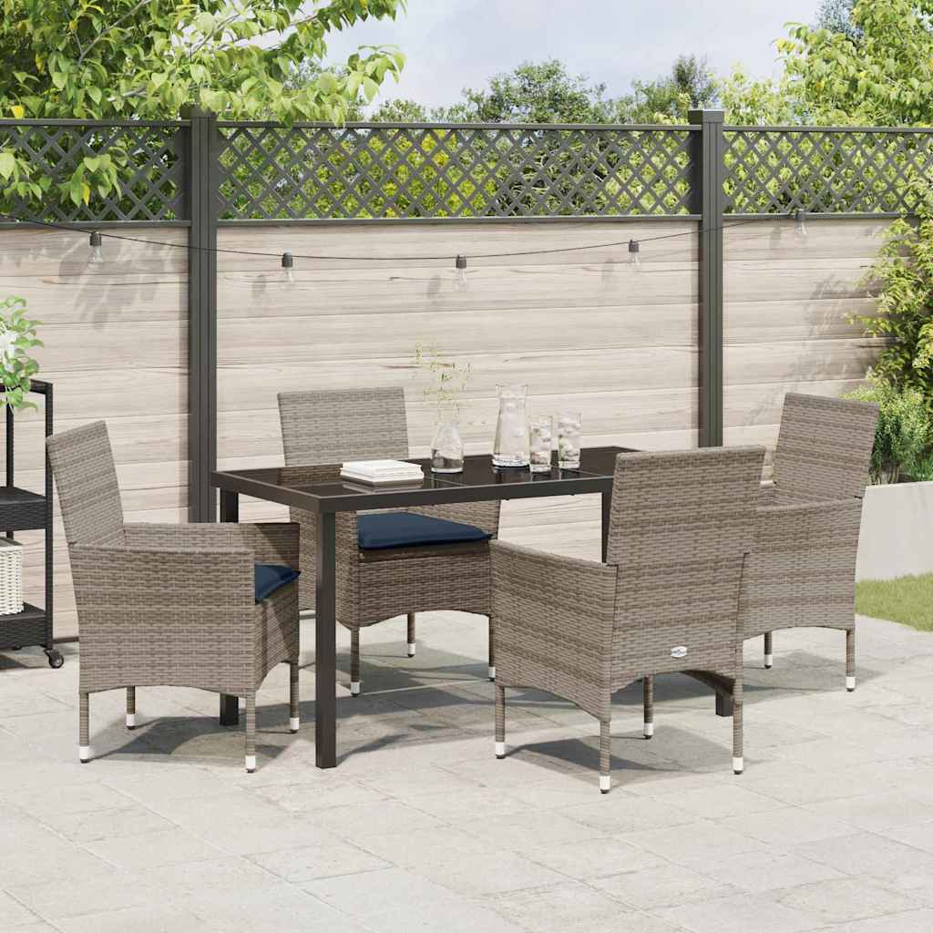 Tafel en stoelen set met kussen 5 pcs Grijs PE Rattan – afbeelding 4