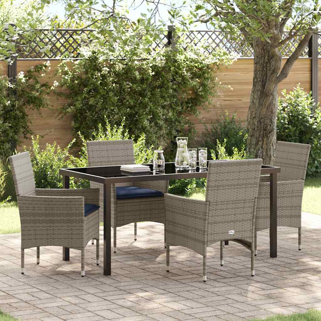 Tafel en stoelen set met kussen 5 pcs Grijs PE Rattan – afbeelding 1