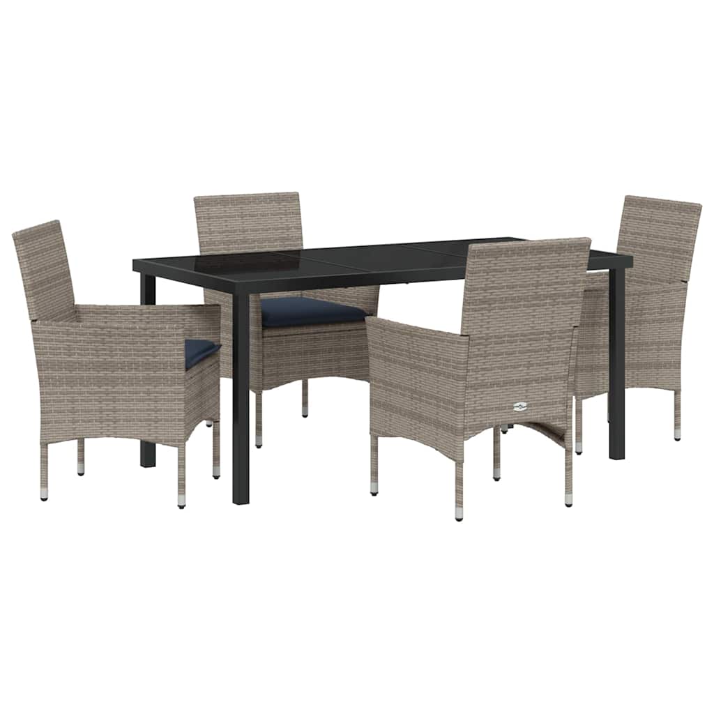 Tafel en stoelen set met kussen 5 pcs Grijs PE Rattan – afbeelding 2