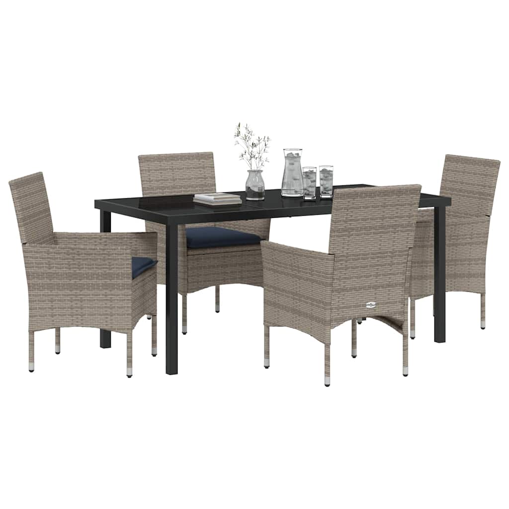Tafel en stoelen set met kussen 5 pcs Grijs PE Rattan – afbeelding 3