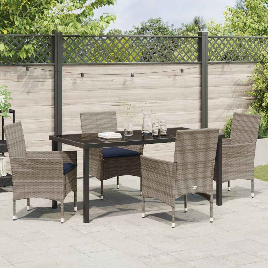 Tafel en stoelen set met kussen 5 pcs Grijs PE Rattan – afbeelding 4