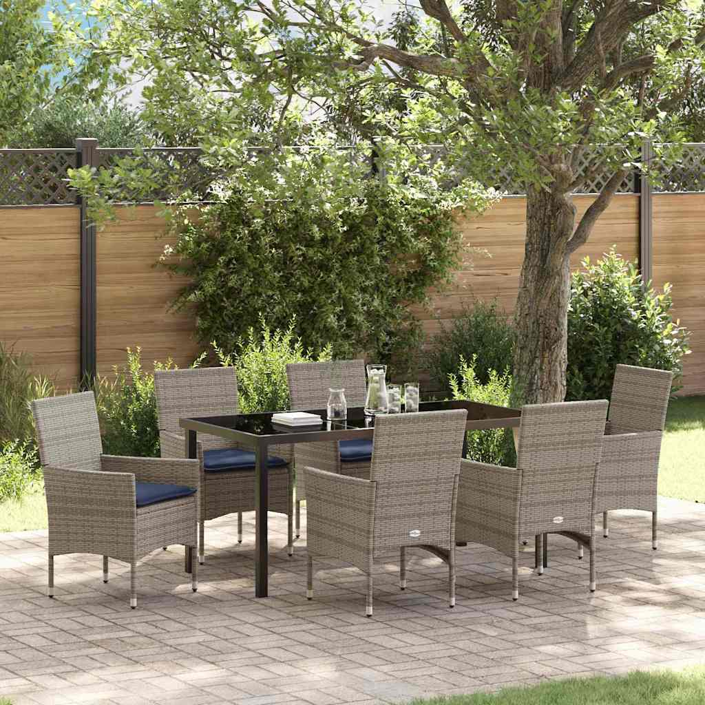 Tafel en stoelen set met kussen 7 pcs Grijs PE Rattan – afbeelding 1