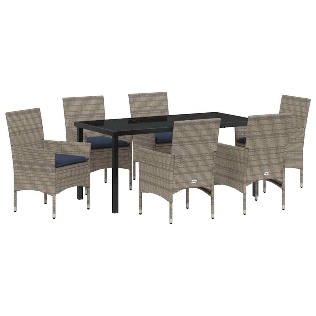 Tafel en stoelen set met kussen 7 pcs Grijs PE Rattan – afbeelding 2
