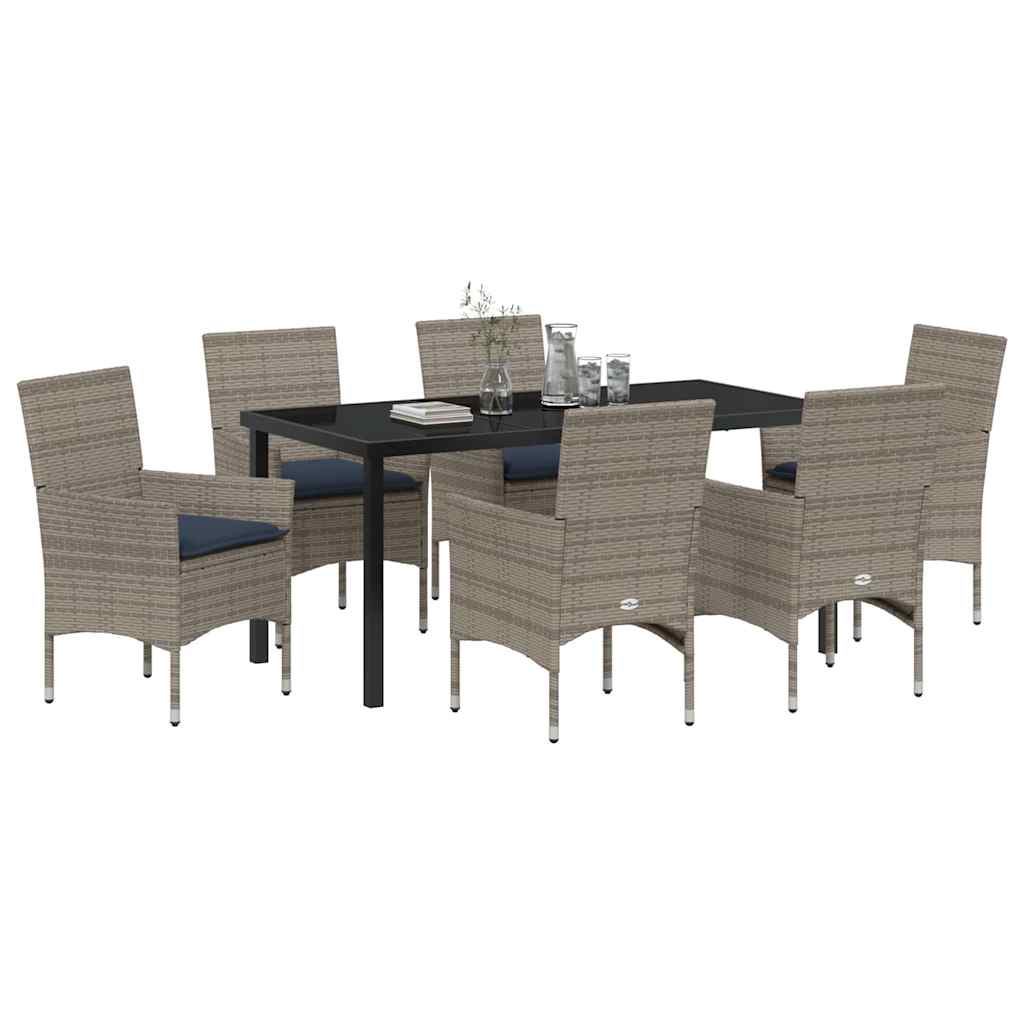 Tafel en stoelen set met kussen 7 pcs Grijs PE Rattan – afbeelding 3