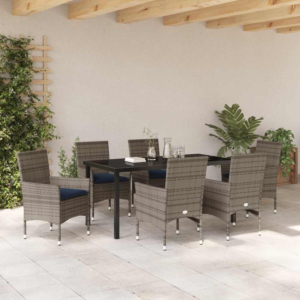 Tafel en stoelen set met kussen 7 pcs Grijs PE Rattan – afbeelding 4