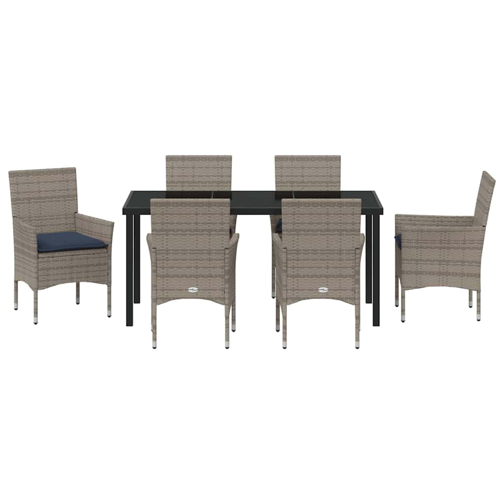Tafel en stoelen set met kussen 7 pcs Grijs PE Rattan – afbeelding 7