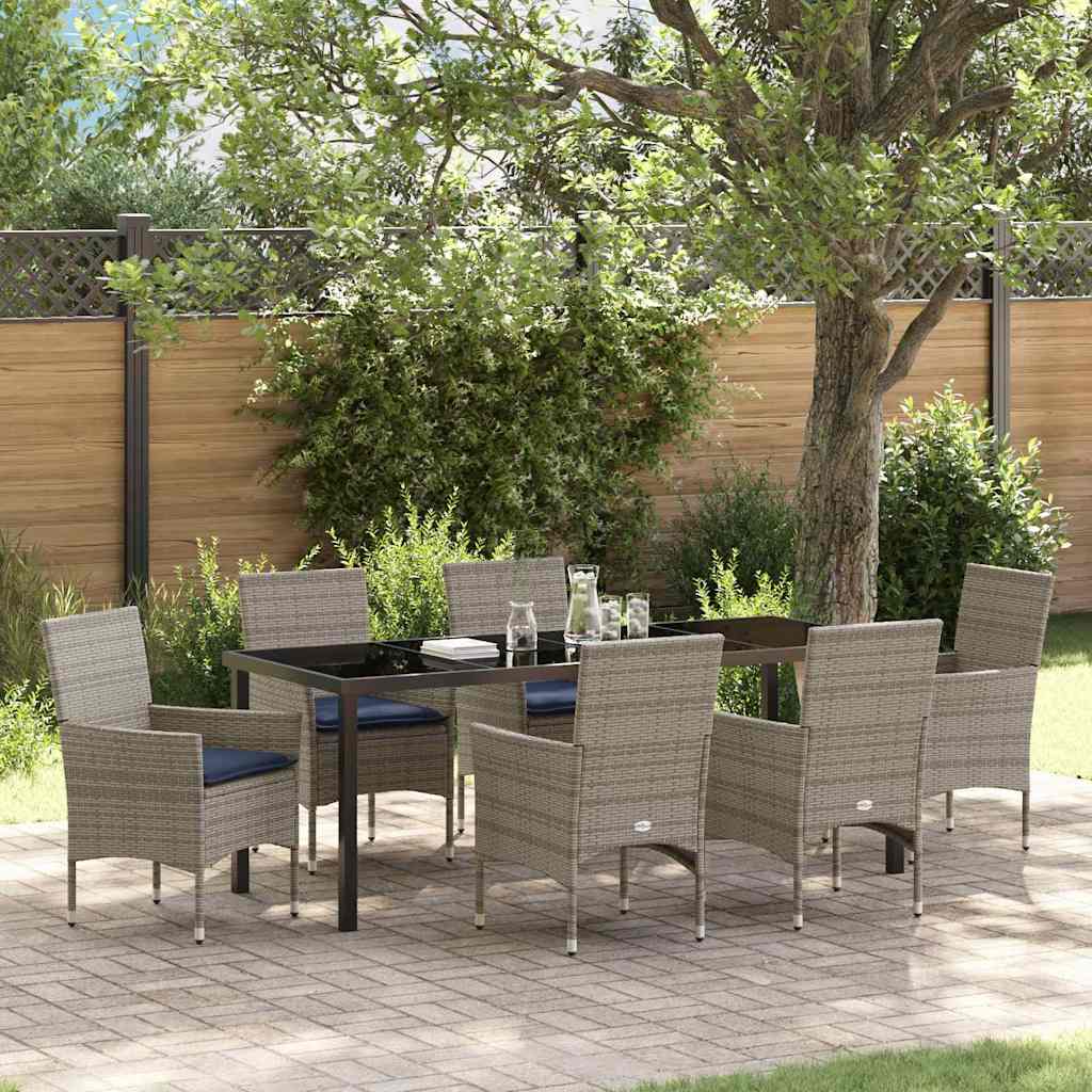 Tafel en stoelen set met kussen 7 pcs Grijs PE Rattan – afbeelding 1