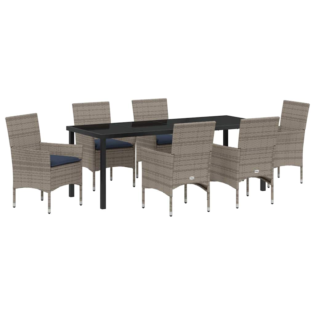 Tafel en stoelen set met kussen 7 pcs Grijs PE Rattan – afbeelding 2