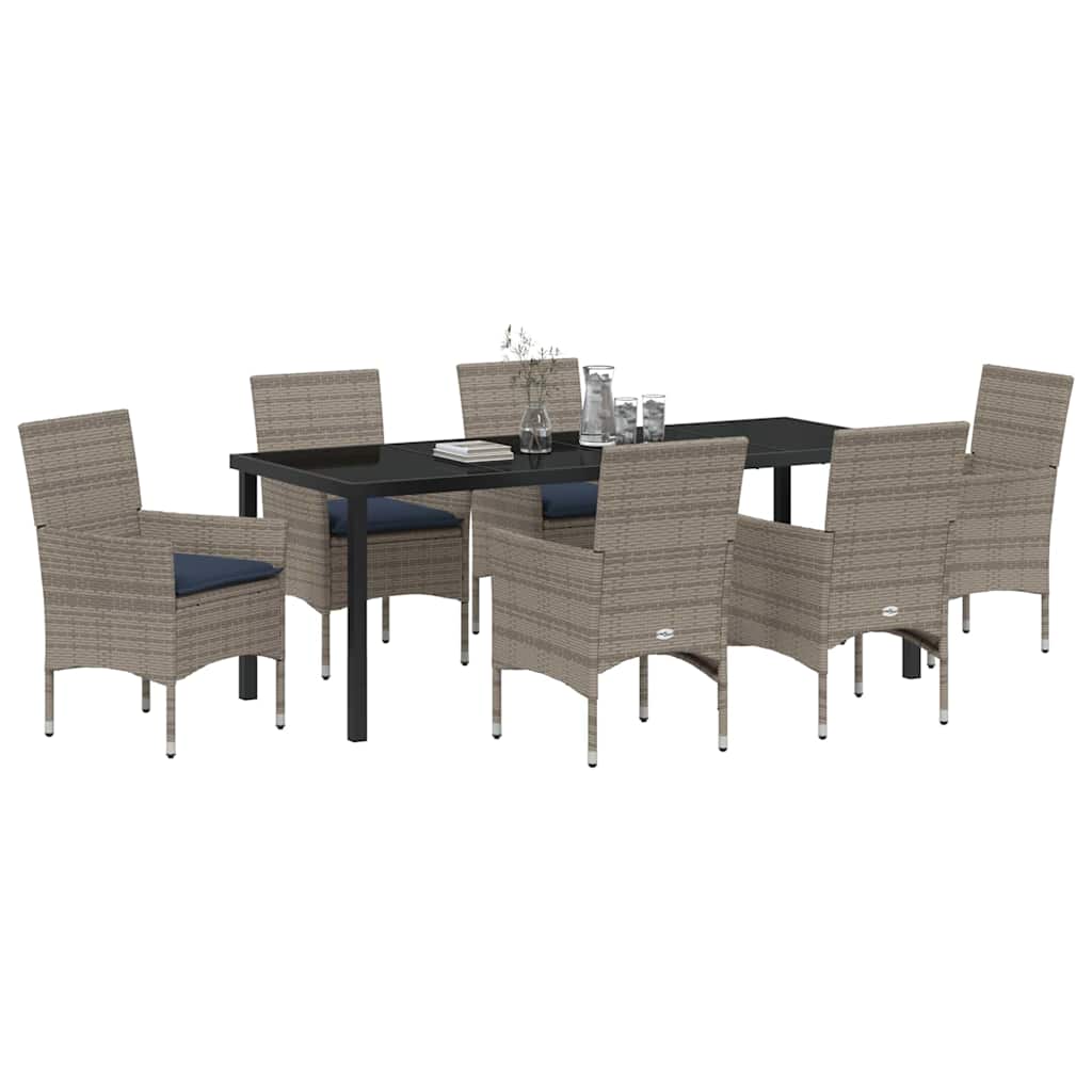 Tafel en stoelen set met kussen 7 pcs Grijs PE Rattan – afbeelding 3