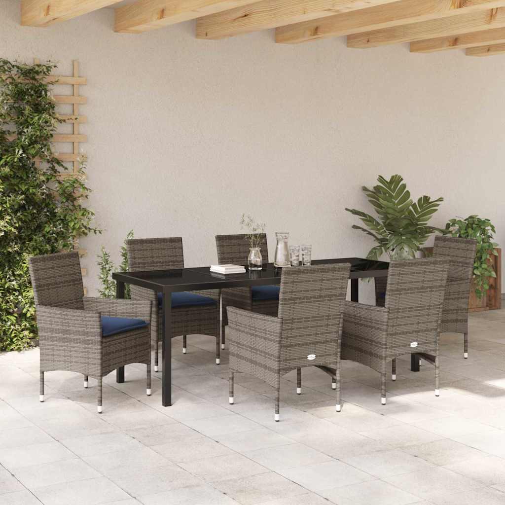 Tafel en stoelen set met kussen 7 pcs Grijs PE Rattan – afbeelding 4