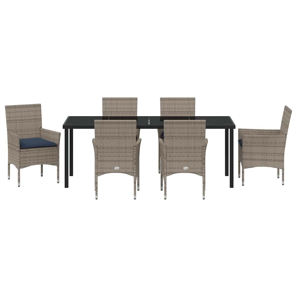 Tafel en stoelen set met kussen 7 pcs Grijs PE Rattan – afbeelding 7