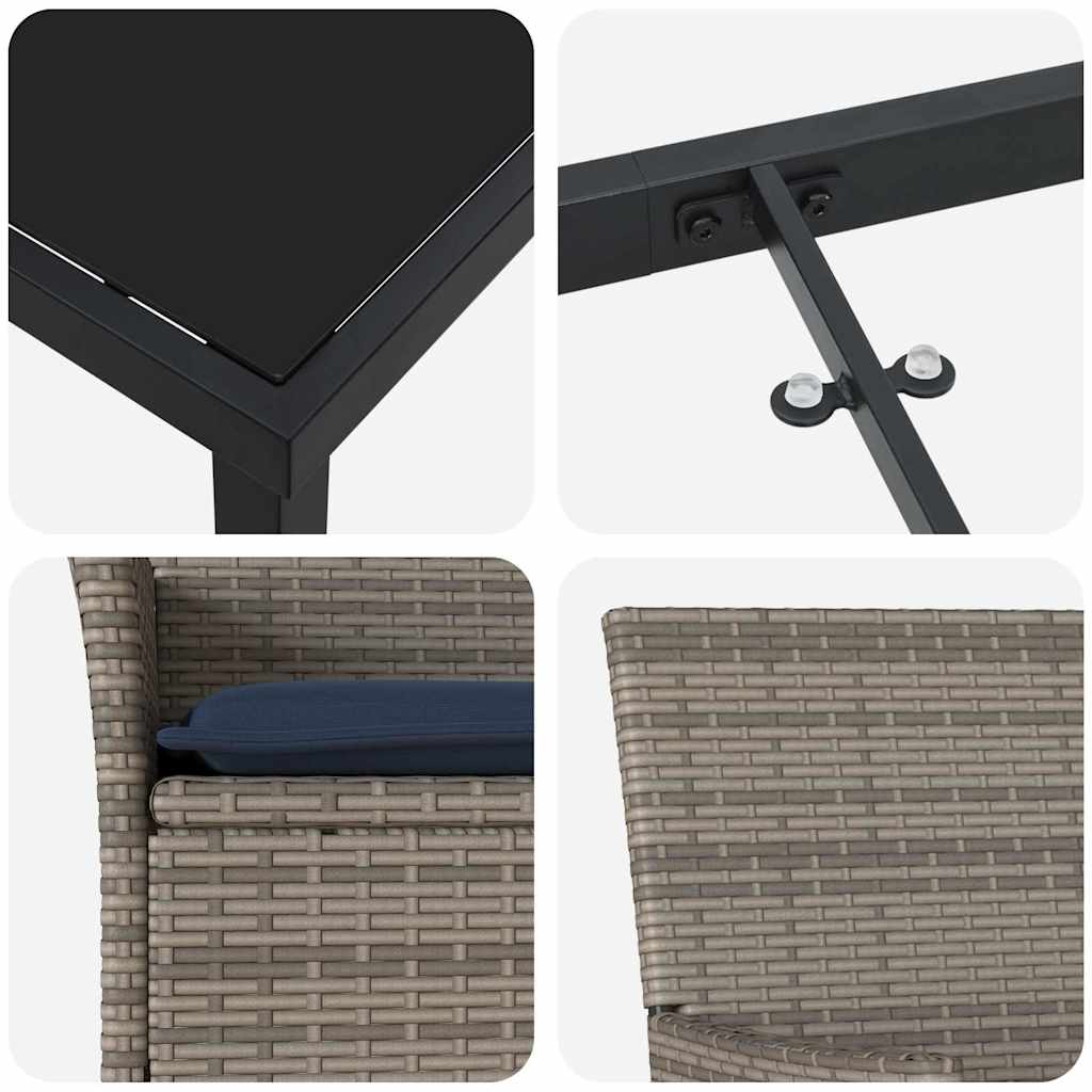 Tafel en stoelen set met kussen 7 pcs Grijs PE Rattan – afbeelding 9