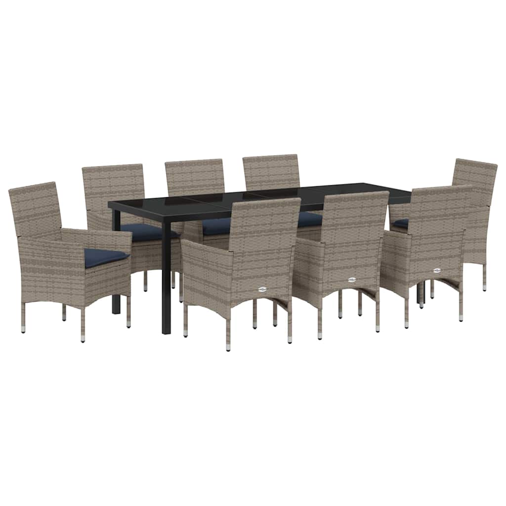 Tafel en stoelen set met kussen 9 pcs Grijs PE Rattan – afbeelding 2