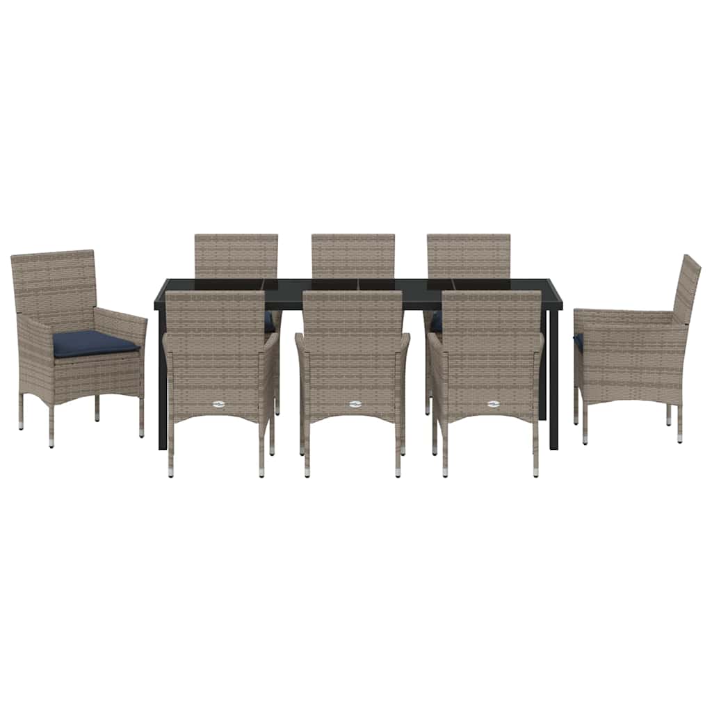 Tafel en stoelen set met kussen 9 pcs Grijs PE Rattan – afbeelding 7