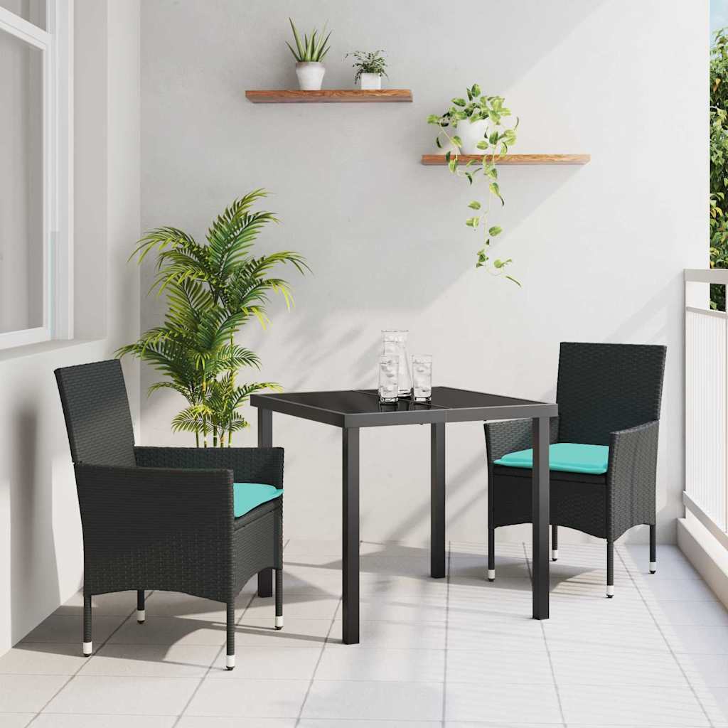 Tafel en stoelen set met kussen 3 pcs Zwart PE Rattan – afbeelding 1