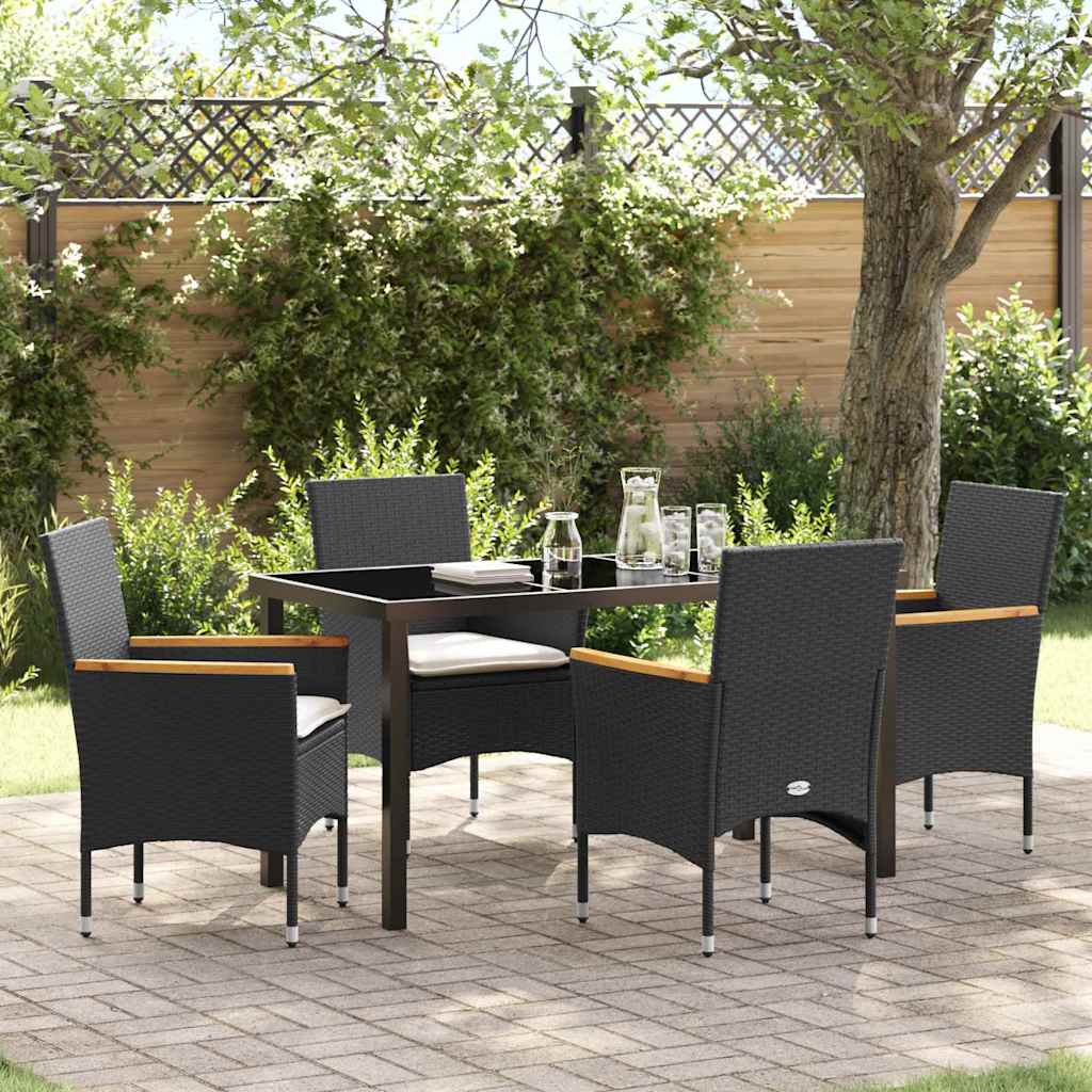 Tuin eettafelset met kussen 5 pcs Zwart poly rattan – afbeelding 1