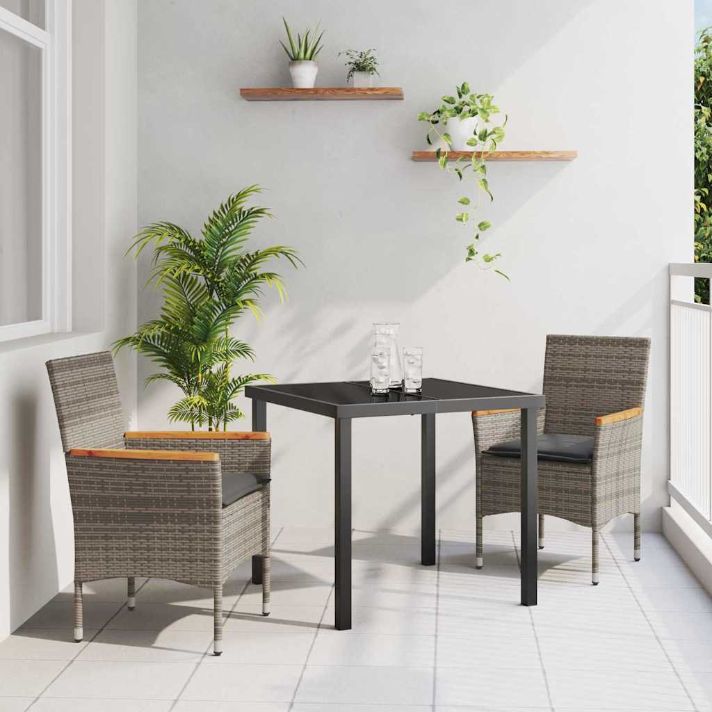 Tuin eettafelset met kussen 3 pcs Grijs poly rattan – afbeelding 1