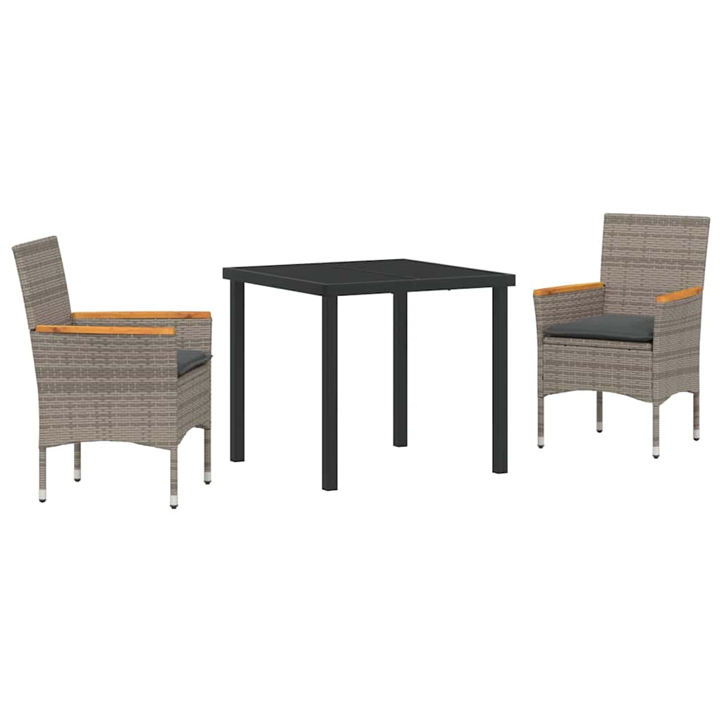Tuin eettafelset met kussen 3 pcs Grijs poly rattan – afbeelding 2