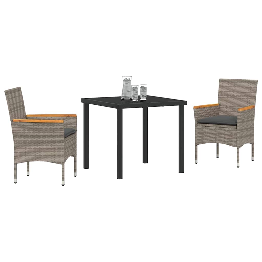 Tuin eettafelset met kussen 3 pcs Grijs poly rattan – afbeelding 3