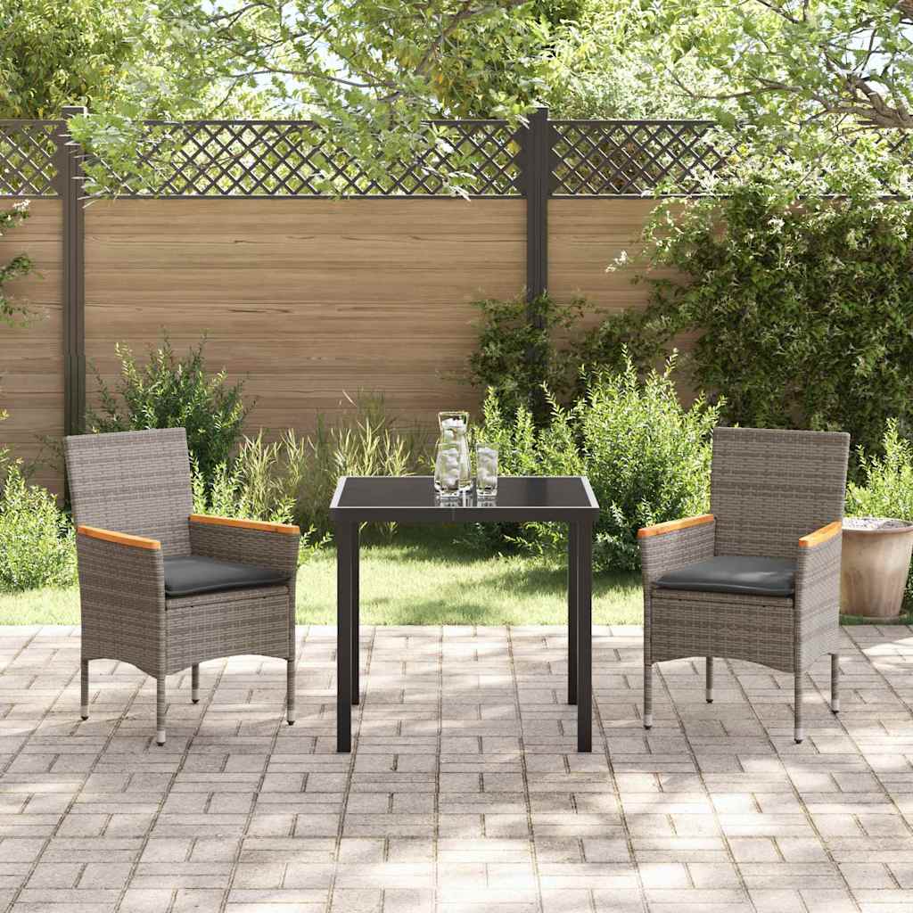 Tuin eettafelset met kussen 3 pcs Grijs poly rattan – afbeelding 4