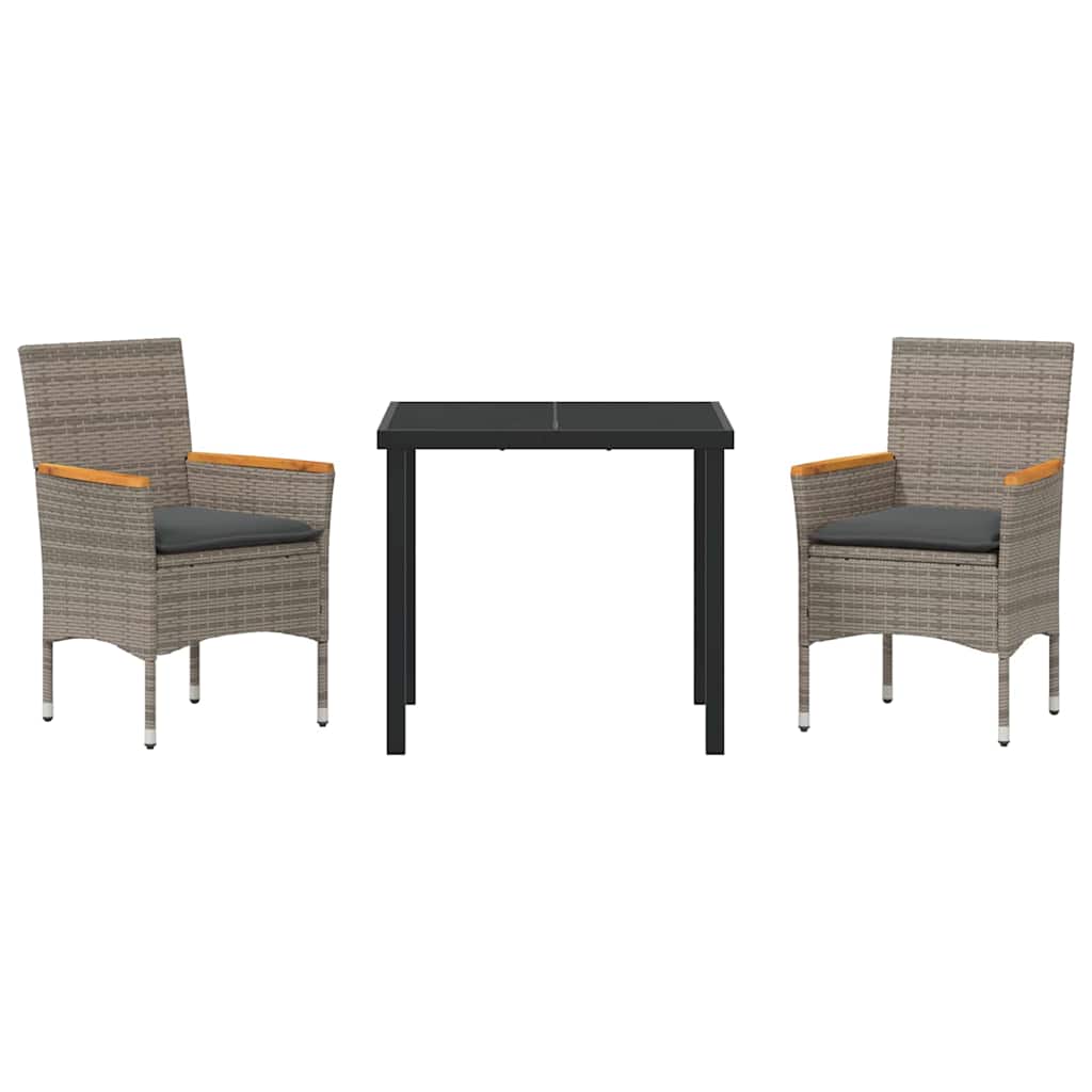 Tuin eettafelset met kussen 3 pcs Grijs poly rattan – afbeelding 7