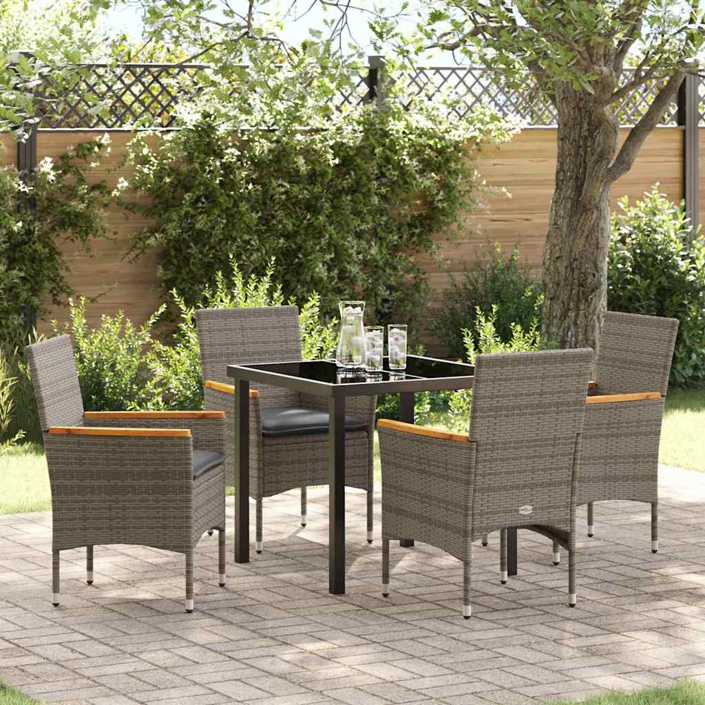 Tuin eettafelset met kussen 5 pcs Grijs poly rattan – afbeelding 1