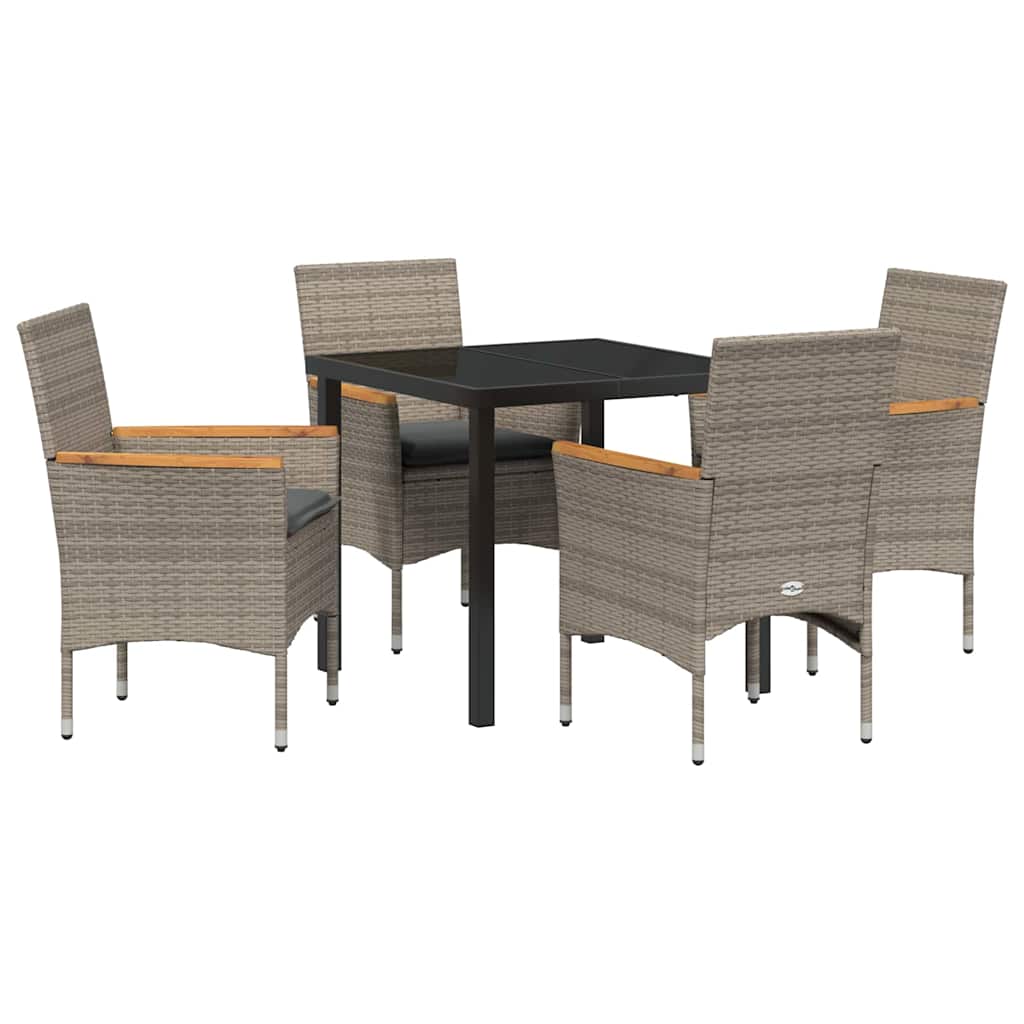 Tuin eettafelset met kussen 5 pcs Grijs poly rattan – afbeelding 2