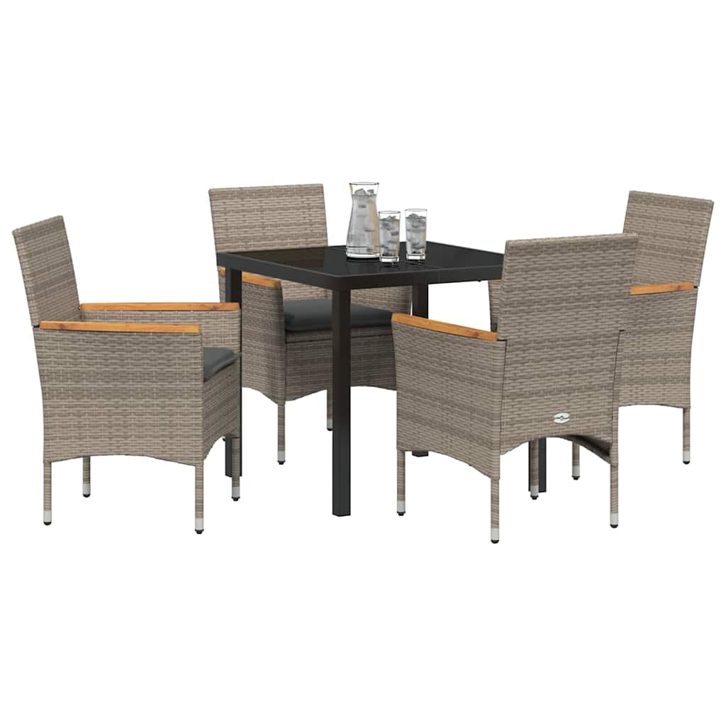 Tuin eettafelset met kussen 5 pcs Grijs poly rattan – afbeelding 3