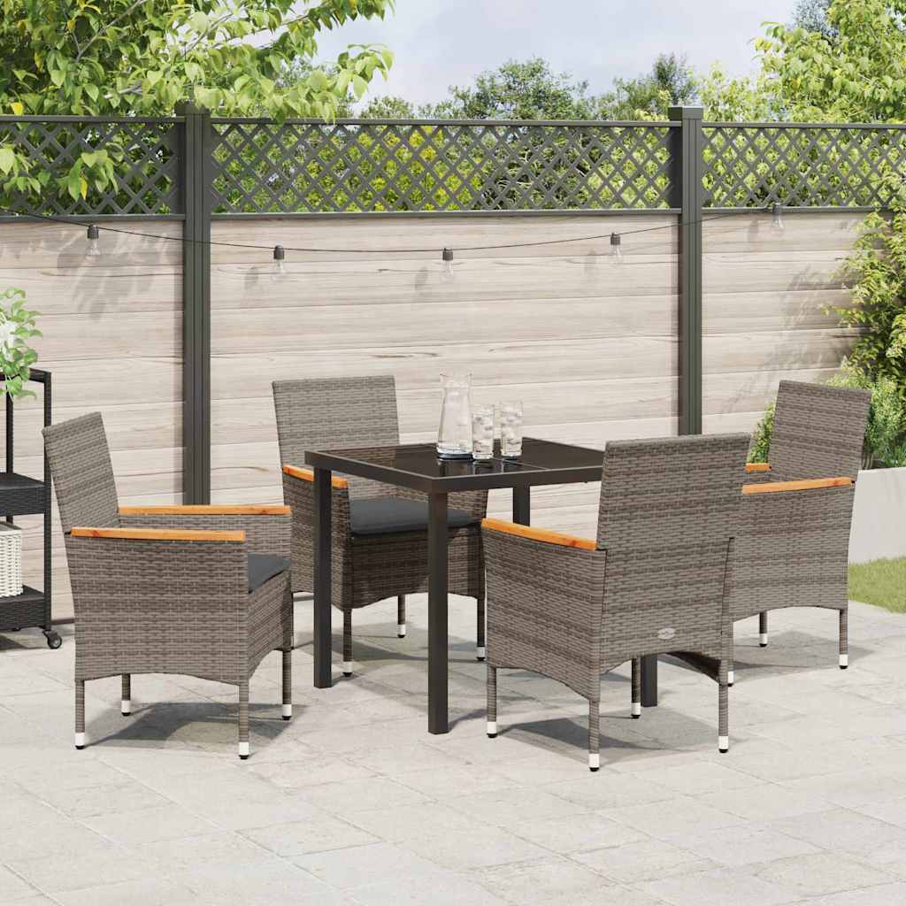 Tuin eettafelset met kussen 5 pcs Grijs poly rattan – afbeelding 4
