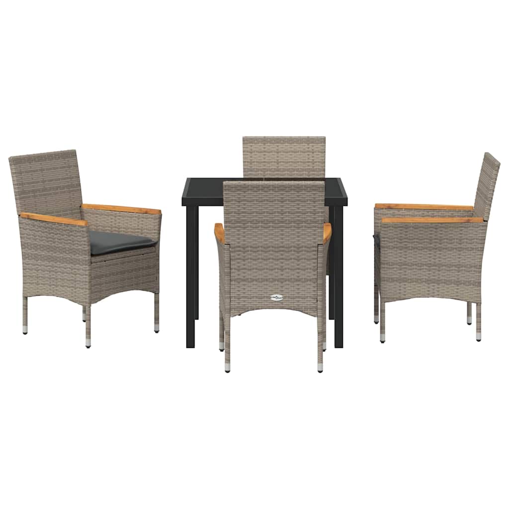 Tuin eettafelset met kussen 5 pcs Grijs poly rattan – afbeelding 7